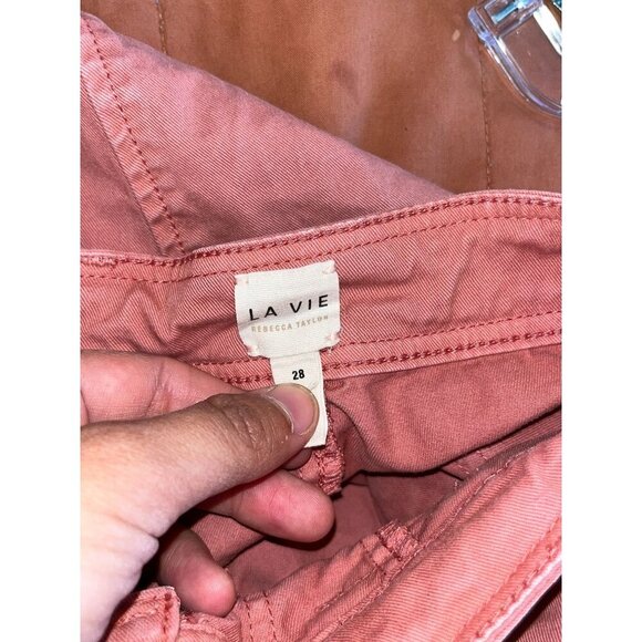 Rebecca Taylor La Vie Patrice Utility Twill Pants 28 Pink Belted Office Preppy - Picture 9 of 9